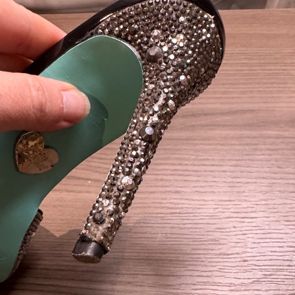 Betsey Johnson Black Strappy Rhinestone Heels - Picture 7 of 11